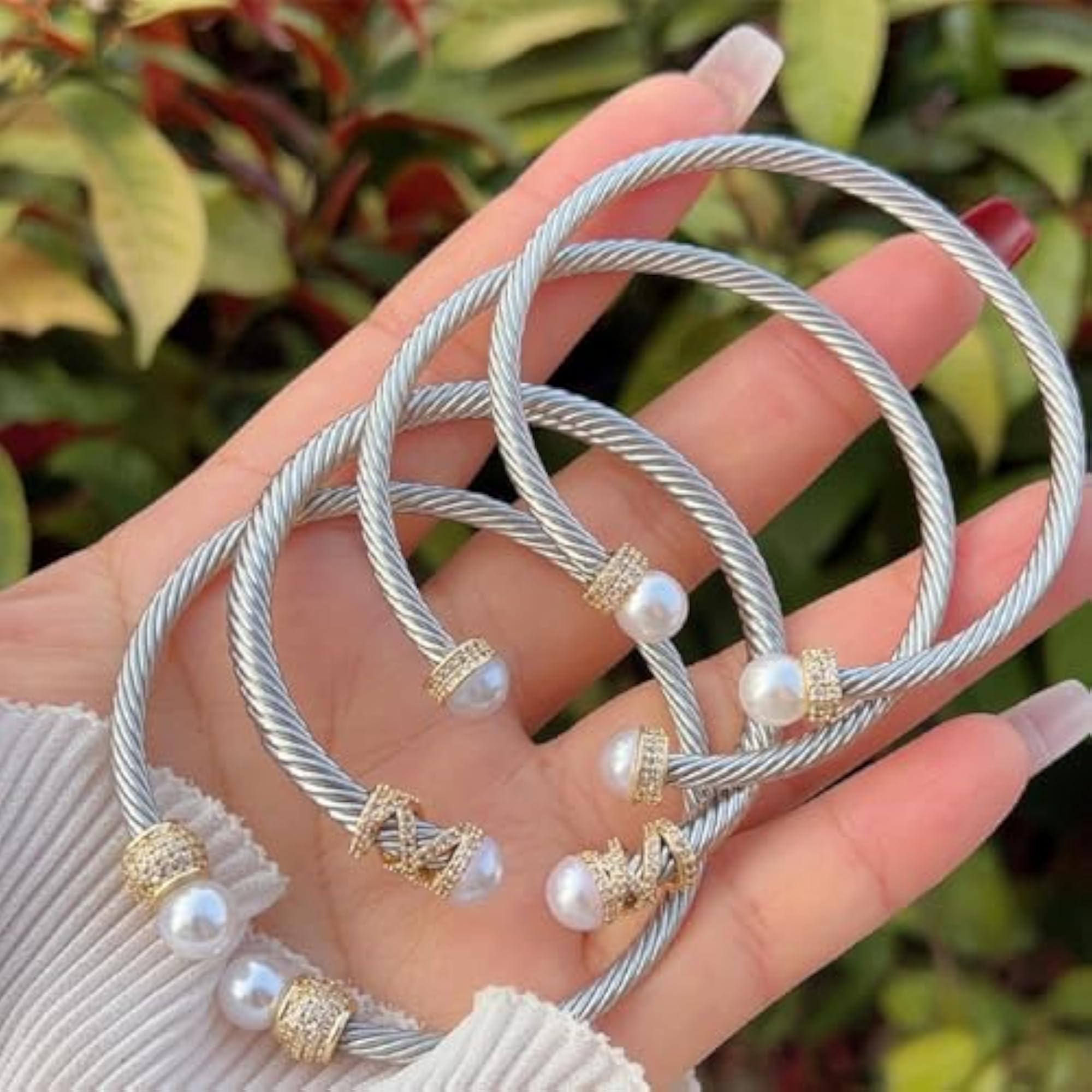 Twisted Cable Wire Bracelet in Two Tone